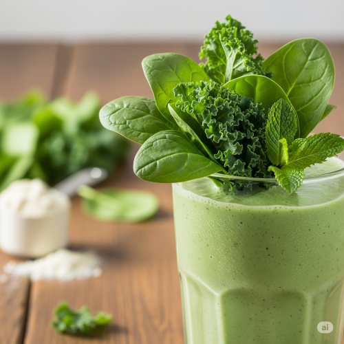 Batido de proteínas con verduras de hoja verde