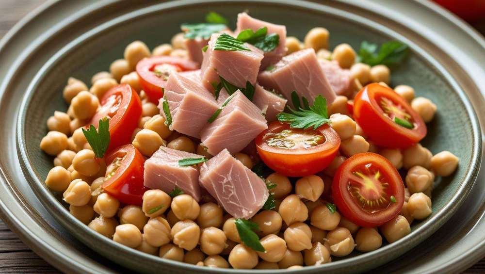 Ensalada de garbanzos con atún y tomate