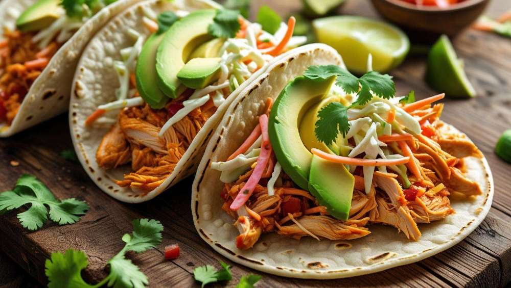 Tacos de pollo con aguacate y ensalada de col