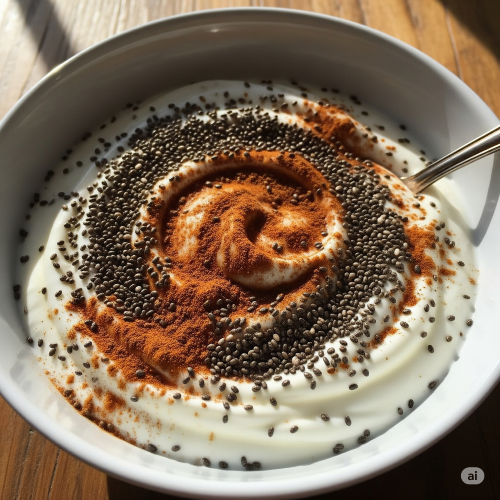 Yogur griego con semillas de chía y canela